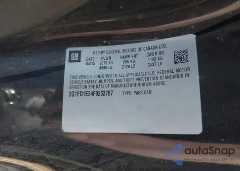 2015 Chevrolet Camaro 1Lt из США, поврежденный, VIN 2G1FD1E34F9263767